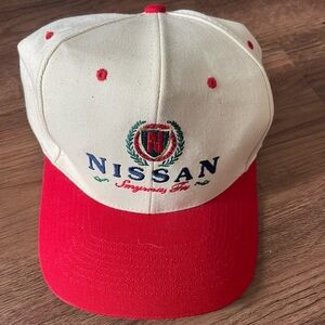 Nissan Embroidered Crest Baseball Cap - Cream & Red